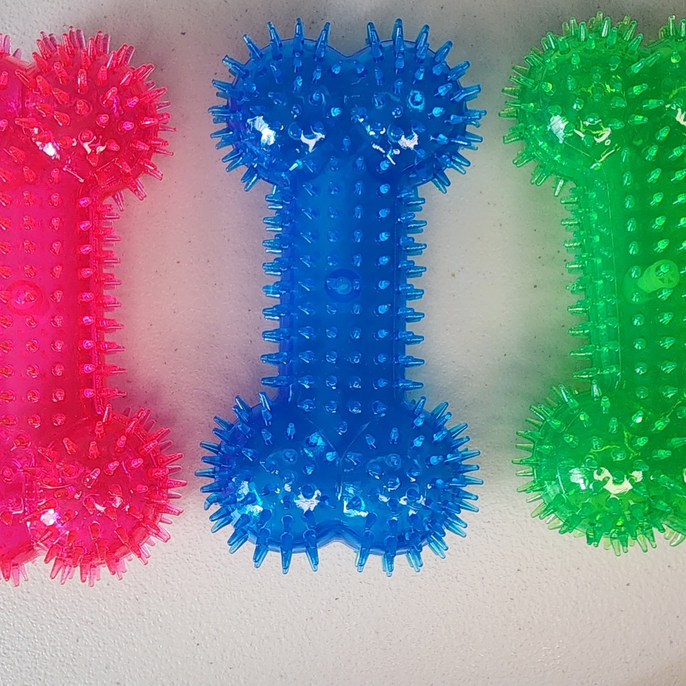 Neon Spiky Bone Dog Chew Toys - Pink, Blue & Green